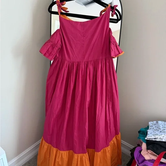PINKO Aggie Colorblock Pink and Orange Tiered Dress - Picture 7 of 10